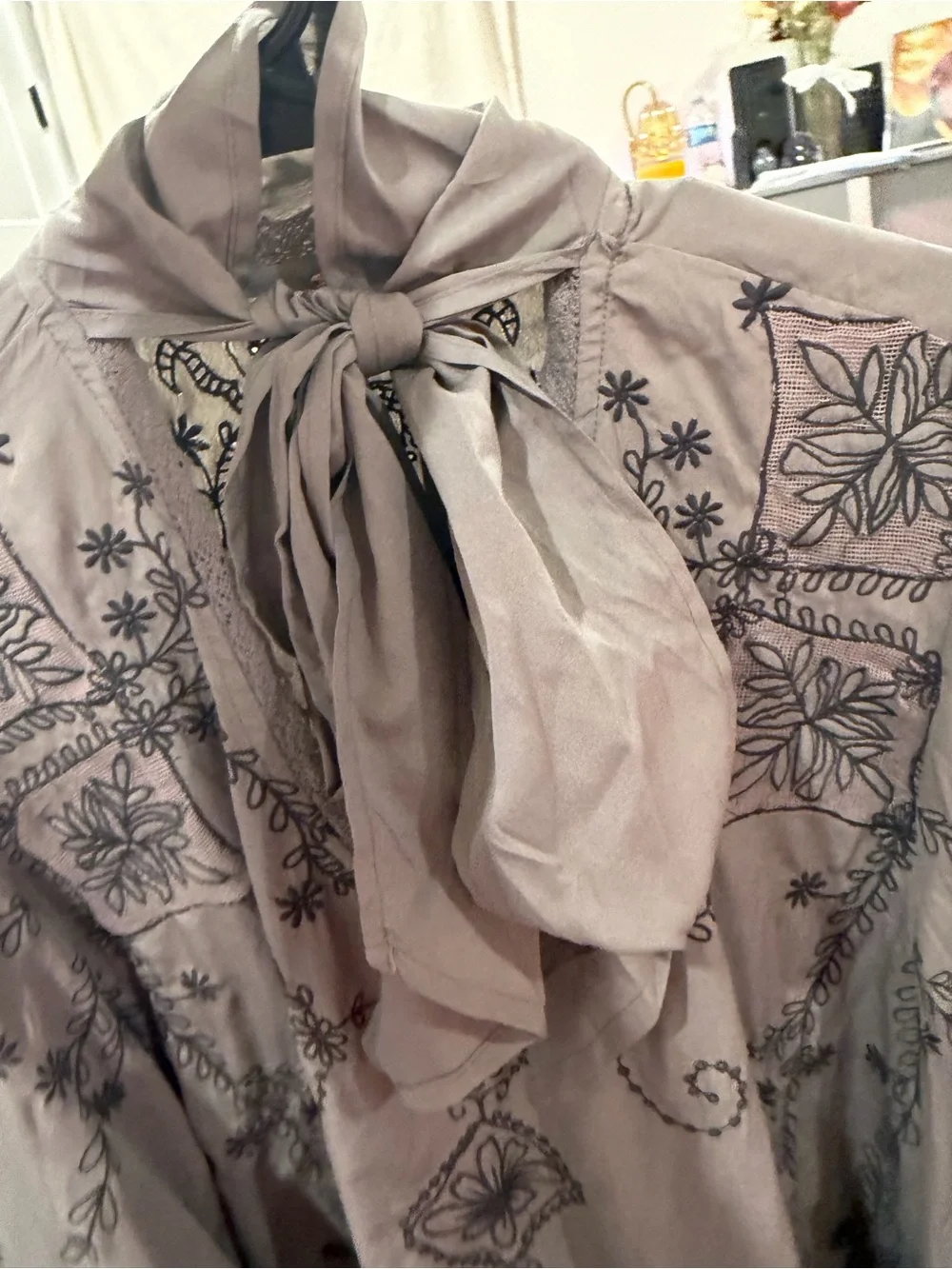 Free People Taupe Floral-Embroidered trumpet sleeve ruffle Dress - Picture 2 of 11